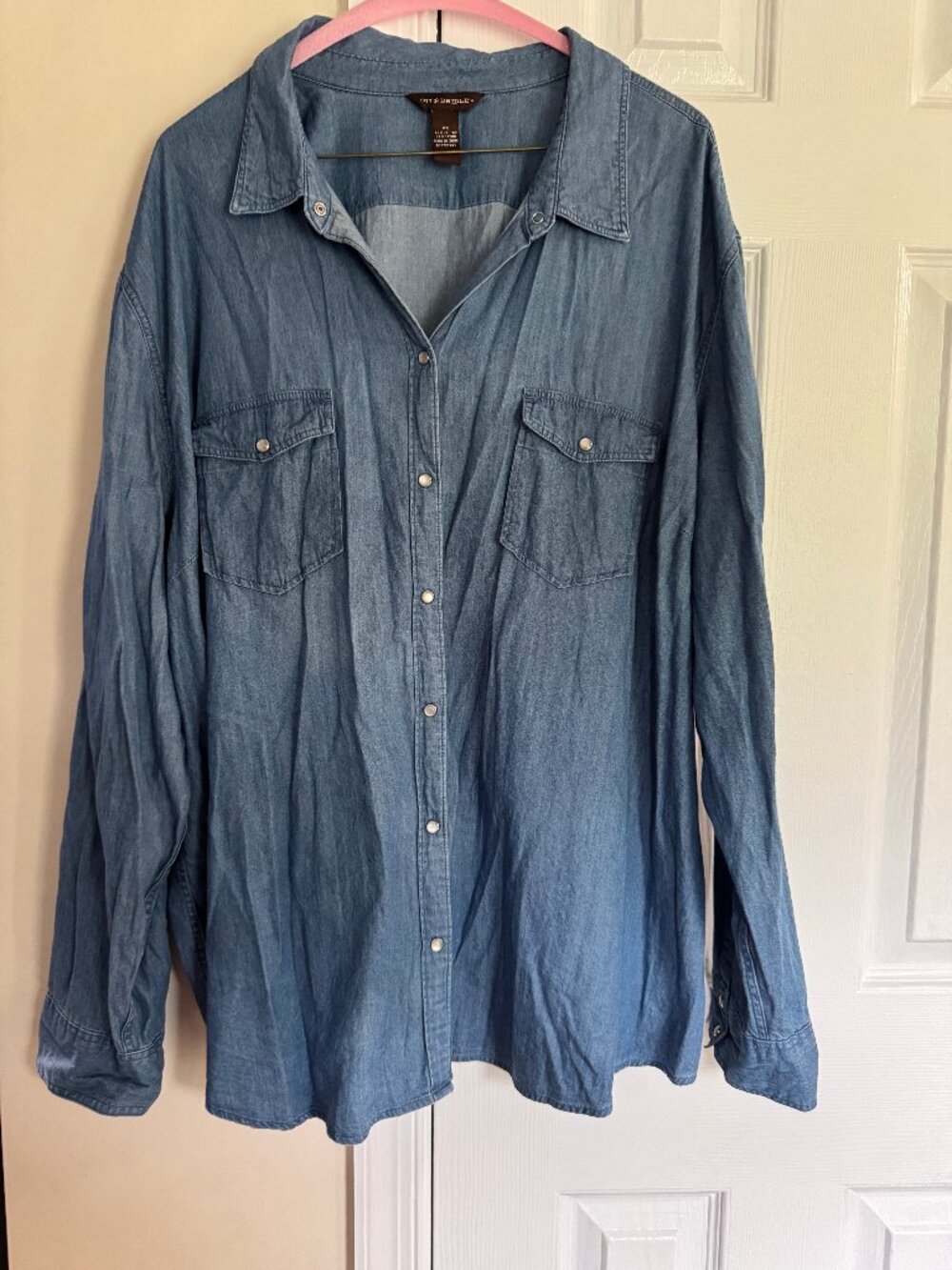 Bit & Bridle Denim Blue Long Sleeve Button Up Top Womens 3X Snap Buttons